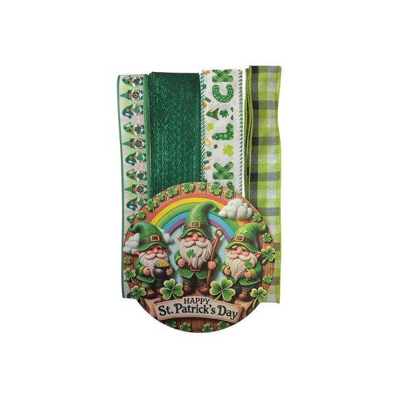 Saint Patrick’s Day Gnome Sign and Ribbon Bundle Set, DIY Wreath Making Kit - Picture 3 of 5